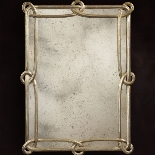 Rectangular carved wood mirror with antiqued silverleaf finish and antiqued mirror, available at www.InvitingHome.com