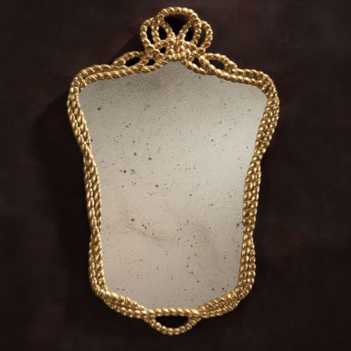 Regency style carved wood mirror with rope motif, antiqued goldleaf finish and antiqued glass; Hand made in Italy; available at www.InvitingHome.com