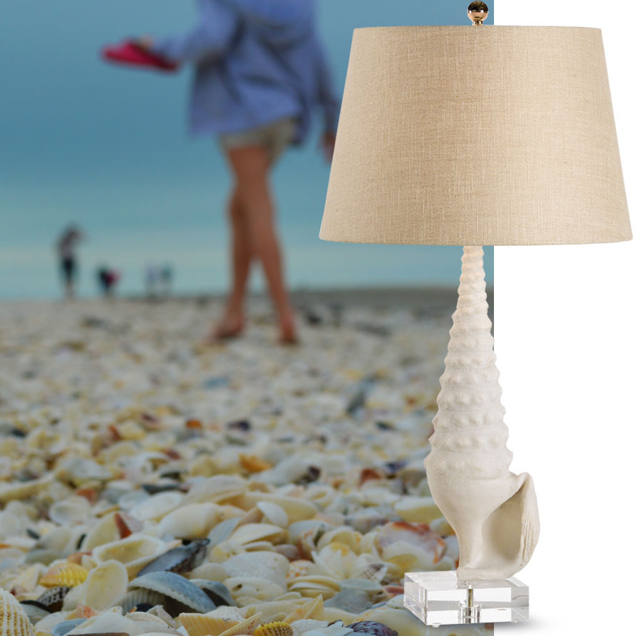 Large white seashell table lamp; available at InvitingHome.com