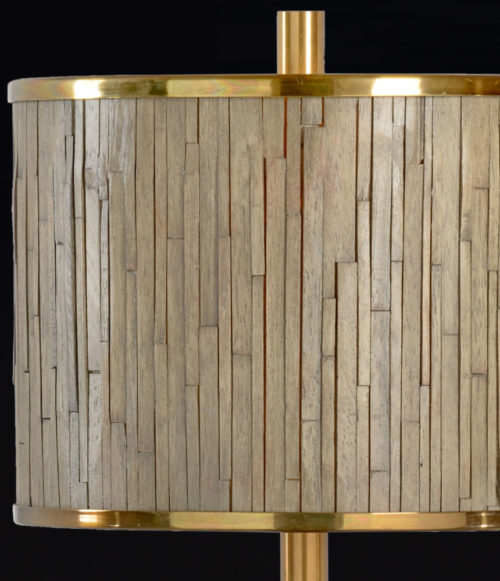Wood Shade On Iron And Brass Table Lamp