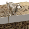 Alluring wood box finished in natural puffer fish skin with fun silver plated little dog topper. Decorative box has silver plated brass trim and luxurious black velvet lining inside