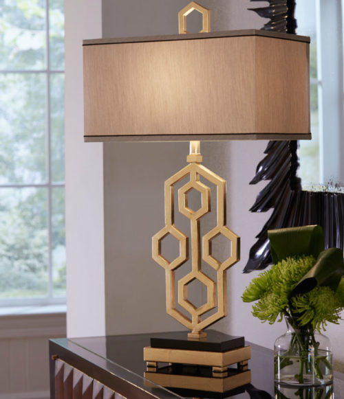 wrought iron table lamp with hand applied gold leaf finish; available at InvitingHome.com