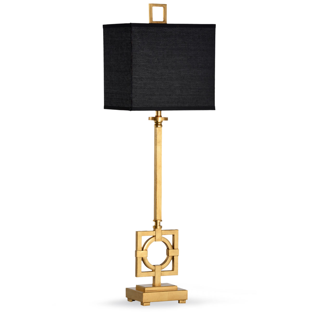 Lamp In Gold Leaf Finish With Black Shade, Gold Base Table Lamp With Black Shade