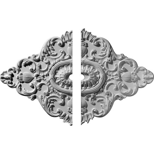 two piece St. Petersburg Ceiling Medallion. St. Petersburg ceiling medallion molded in deep relief design to achieve the highest degree of quality and details. This decorative medallion for ceiling giving you look and feel of plaster while it is much easier to install than plaster or gypsum due to the weight, dimensional stability, precise tolerances and flexibility