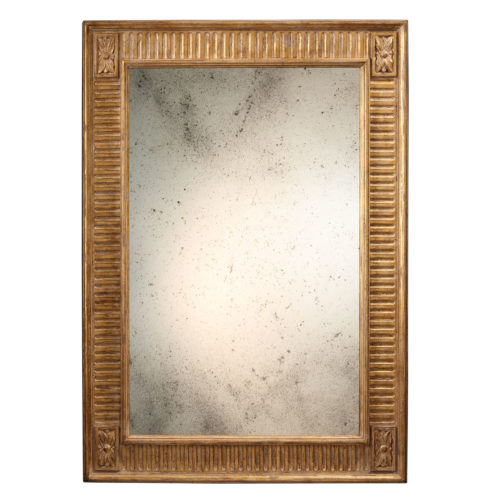 18th century French style carved wood rectangular mirror with antiqued goldleaf finish and antiqued glass; hand-crafted in Italy, available at www.InvitingHome.com