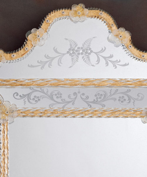 Venetian Mirror With Scalloped Top And Hand-Etched Glass
