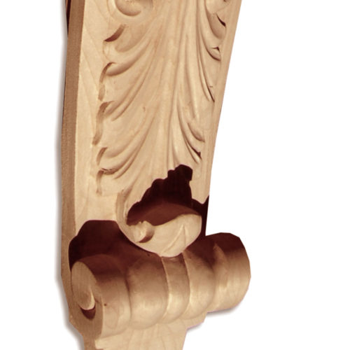 Princeton hardwood corbel is hand-carved with traditional acanthus leaf design