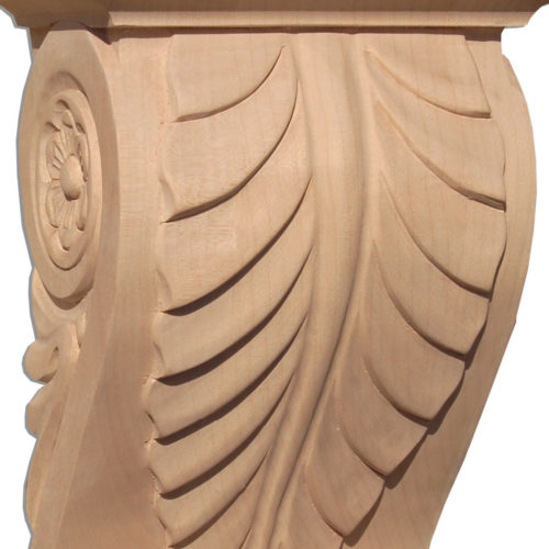 Lexington wood corbels are carved in a deep relief with classic acanthus leaf design. On the sides corbel has a graceful scrolls with rosette centers and leaf design