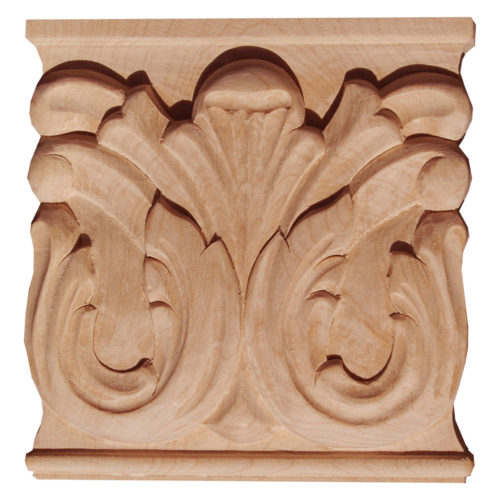 Atlanta wood capitals are carved in a deep relief with rising acanthus leaf and scrolls