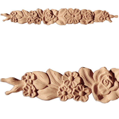 Madison horizontal onlays are hand-carved from premium selected hard maple, cherry and white oak. Onlays carved in deep relief with beautiful flowers and leaf design