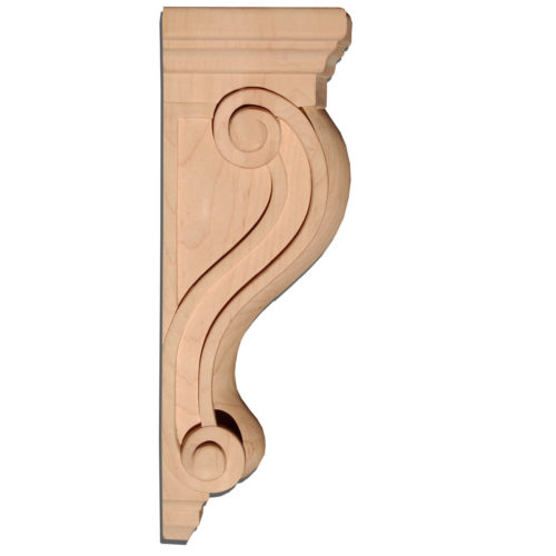 California hardwood corbels are hand crafted with graceful curves in a classic scrolls design