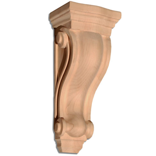 California hardwood corbels are hand crafted with graceful curves in a classic scrolls design