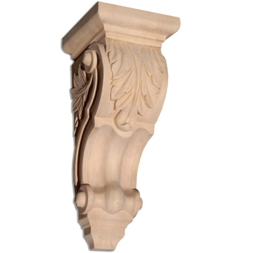 Atlanta wood corbels are carved in a deep relief with acanthus leaf motif. On the sides corbels have leaf and scrolls design