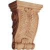 Michigan corbels are carved in a deep relief with stylized leaf design. On the sides wooden corbels have classic scrolling with suggested leaf motif