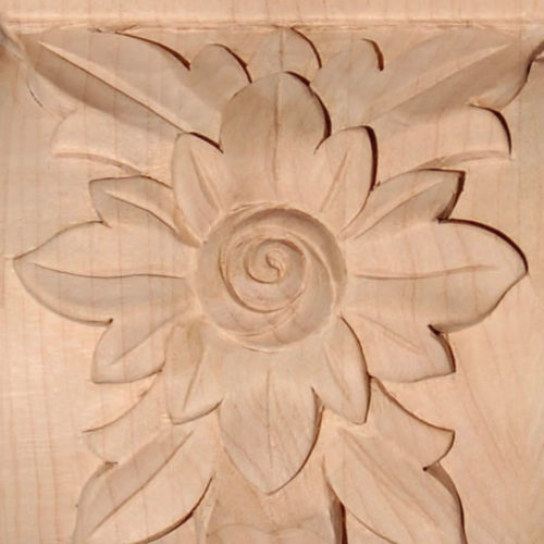 Tennessee corbels designed with classic foliate scroll on the sides. Front of the corbels has carved in a deep relief floral motif