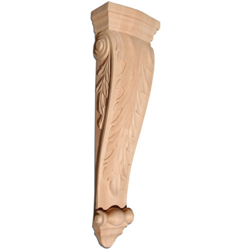 Portland large hardwood corbels are carved in a deep relief with acanthus leaf motif. On the sides corbels have a graceful curves and classic leaf scrolls design