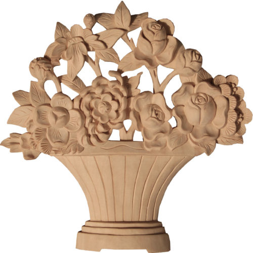Sierra basket with flowers wood carving is hand crafted from premium selected white hardwood. Wood carving features carved in deep relief flower basket filled with beautiful flowers