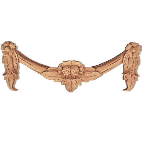 Monroe floral swag is hand crafted from premium selected white hardwood. Wood carving features carved in deep relief flowers motif with elegant leaf drops