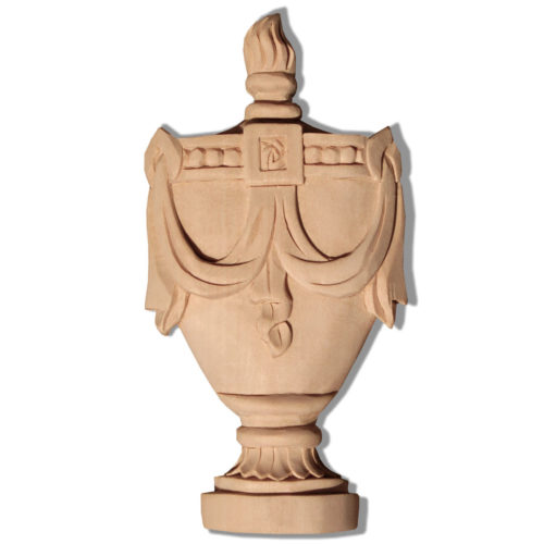 Rockford urn wood carving is hand crafted from premium selected white hardwood. Wood carving features carved in deep relief urn with graceful swags design