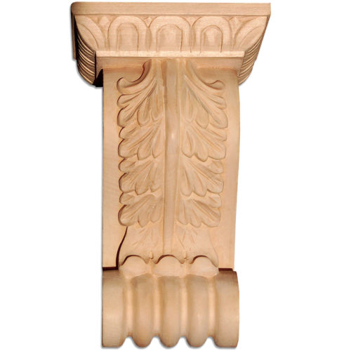 Arlington hardwood corbel has an exquisitely carved in a deep relief traditional acanthus leaf design on the front and egg and dart motif crown