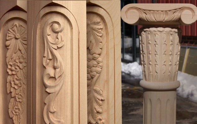 carved columns and corner-posts