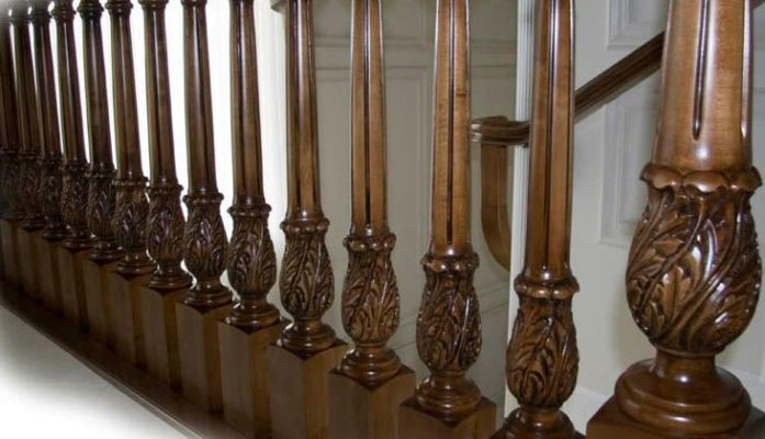 staircase details; carved wood balusters and newels