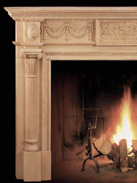 hand-carved wood fireplace mantel