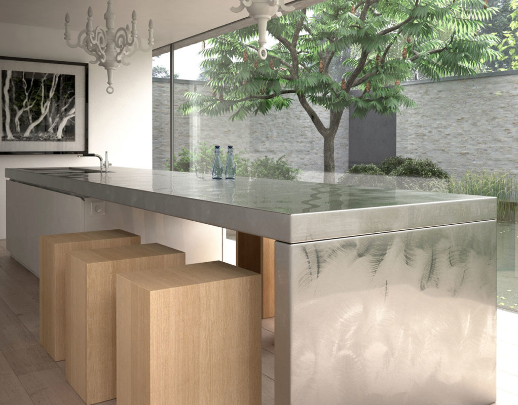 modern kitchen with stainless steel kitchen island; kitchen island ideas