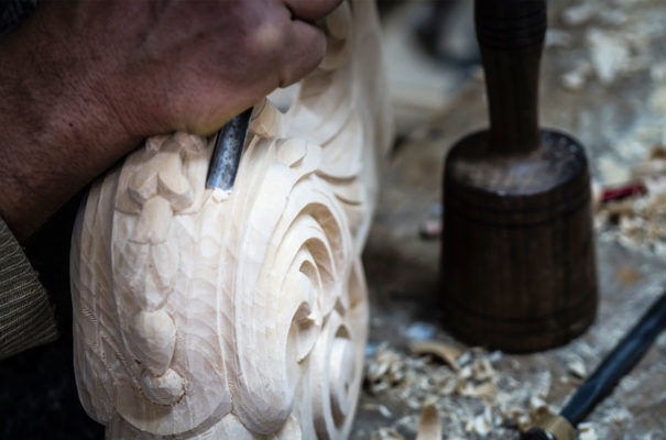 hand-carved wood corbels