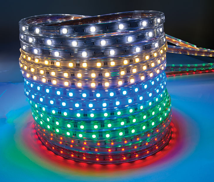 colored LED lighting | flexible ribbon LED lights in blue, red, yellow, and green colors