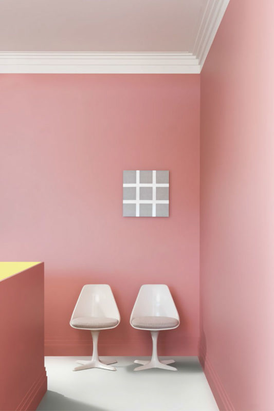 modern pink interior with modern style crown molding and baseboard