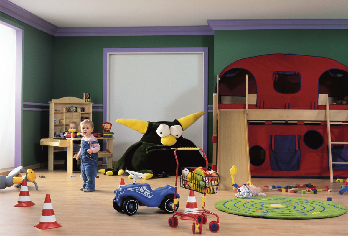 Fun playroom design with durable molding; Kids room decorating ideas; interior design inspiration