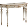 Italian Neoclassic style carved wood console with one drawer, antiqued white finish and antiqued silverleaf accents; Handmade in Italy.
