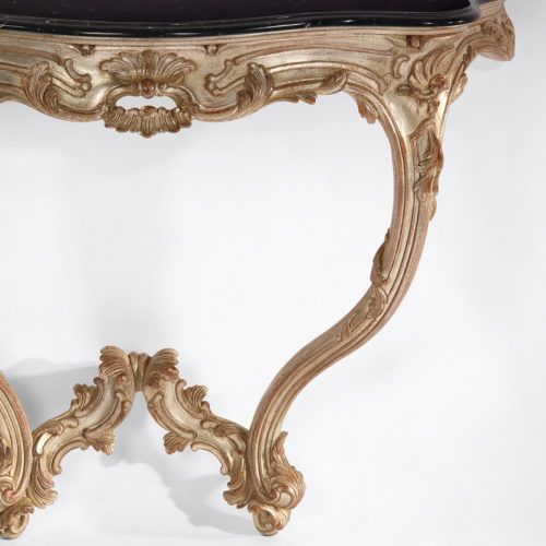 Adam style demilune console table with mahogany and satinwood veneer. Demilune console inlaid with pear and maple. Adam style console table has carved wood legs and antiqued gold-leaf details. This console table is hand made in Italy
