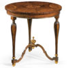 Living room decor with 19th-century English style accent inlaid table; available at InvitingHome.com
