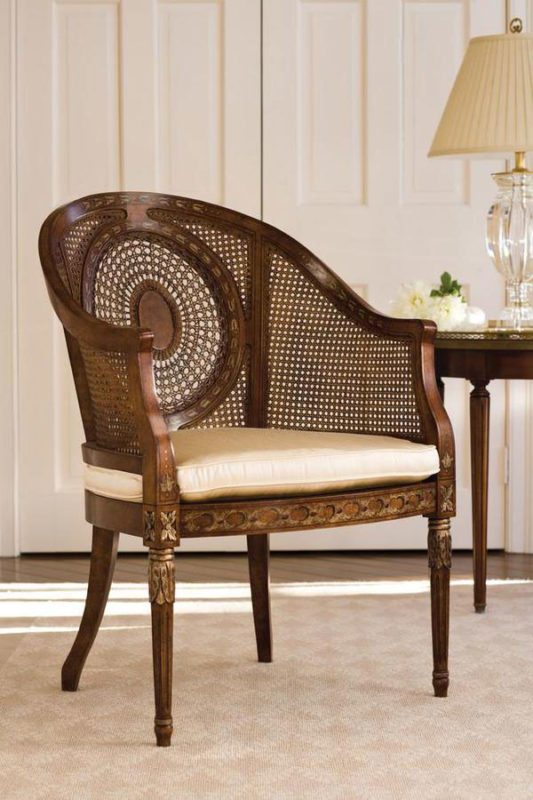 Lovely interior featuring Regency style armchair with hand-caned back and solid crystal lamp; hand-crafted in Italy; available at www.InvitingHome.com