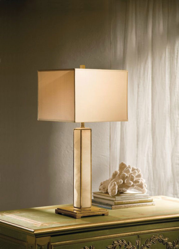 Alabaster lamp; Alabaster table lamp with antiqued solid brass trim