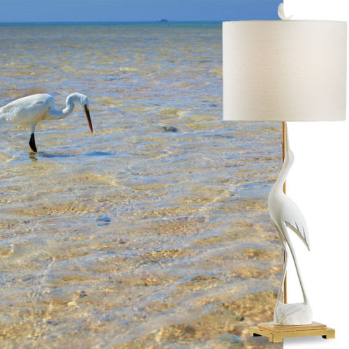 Hand crafted elegant lamp with a crane statuette; available at InvitingHome.com