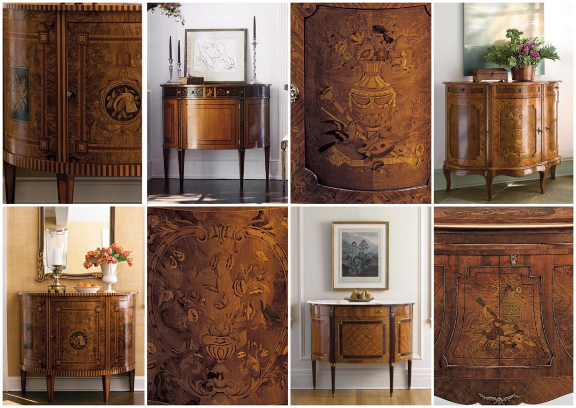 Italian inlaid cabinets; luxury furniture ideas; interior design inspiration