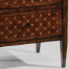 Hand-crafted Neoclassic style two drawer chest. Neoclassic chest features walnut veneer inlaid with walnut and maple in antique walnut finish. This Neoclassical chest has antiqued brass locks and keys. This inlaid chest is hand-made in Italy
