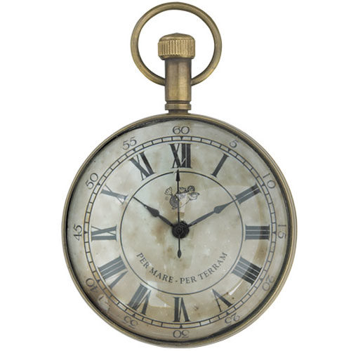 Eye of the time clock in antique brass finish. Clock has aged dial in front, antique compass rose card on the back (that is easy to exchange for a picture of your choice!), and convex glass magnifiers on both sides. Clock can be used alone or displayed on the stand