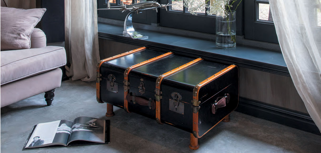trunk furniture; interior design with trunk coffee table