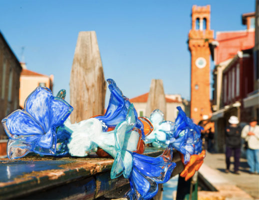 Murano Island (Venice) and hand-blown Murano glass flowers
