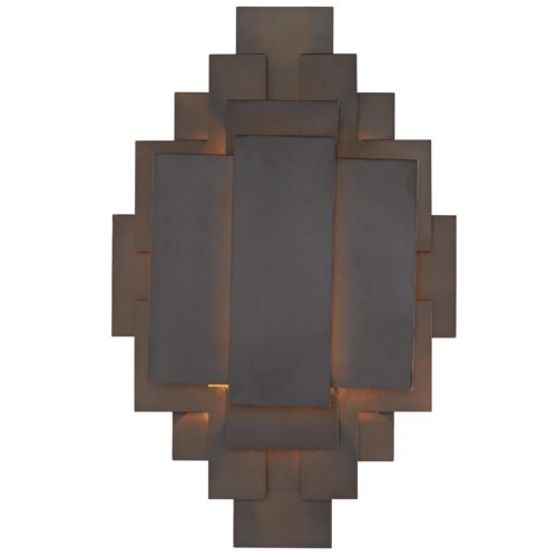 tribal inspired Sedona sconce handmade from iron in geometric welded shapes. This sconce is sure to add depth and texture to any room.