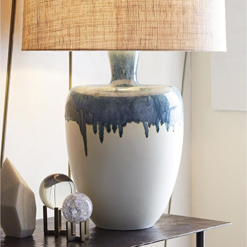 Lovely setting with ceramic lamp and decorative crystal accents; decorating ideas; interior design inspiration