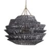 Traditional techniques and natural materials are utilized by craftsmen to create this captivating 3-light pendant. The unique shade is woven by hand from raffia grass, showcasing a step-like silhouette that appears tocradle each tier into the other. We've added antique brass iron details to accent its organic aesthetic and added a dark gray wash finish to modernize its natural form.