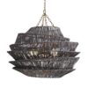 Traditional techniques and natural materials are utilized by craftsmen to create this captivating 3-light pendant. The unique shade is woven by hand from raffia grass, showcasing a step-like silhouette that appears tocradle each tier into the other. We've added antique brass iron details to accent its organic aesthetic and added a dark gray wash finish to modernize its natural form.