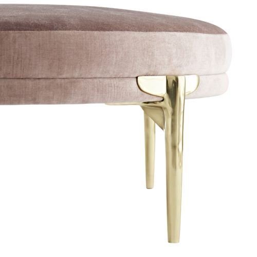 Every detail in this oversized ottoman speaks to its intrinsic beautyand glamour. A wide, plush seat upholstered in supple velvet gives you a comfortable place to rest, and the custom-crafted legs in a brushed brass finish gives it a sleek look.