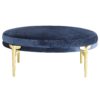Every detail in this oversized ottoman speaks to its intrinsic beautyand glamour. A wide, plush seat upholstered in supple velvet gives you a comfortable place to rest, and the custom-crafted legs in a brushed brass finish gives it a sleek look.