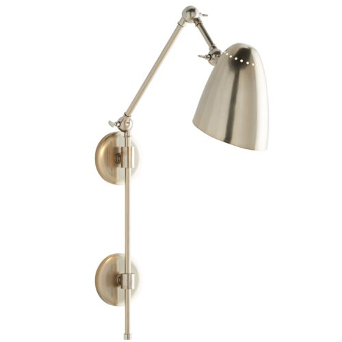 The minimalistic steel frame features three adjustable points, allowing you to pivot this piece in the direction best suited for your luminescent needs.A vintage silver finish delivers a sophisticated element to the simple, yet timeless, design. Equipped with dual-mounting hardware for easy and secure installation.